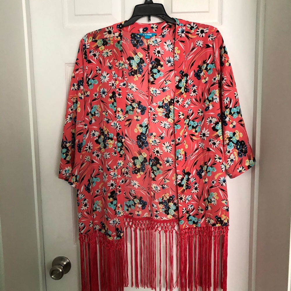 *LN* Dark Peach Flower Print Kimono By L’AMOUR